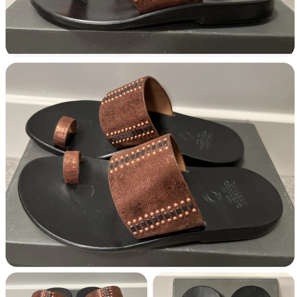 NIB Calleen Cordero Studded Pewter Leather “Veda Sandals” Size 7 $398